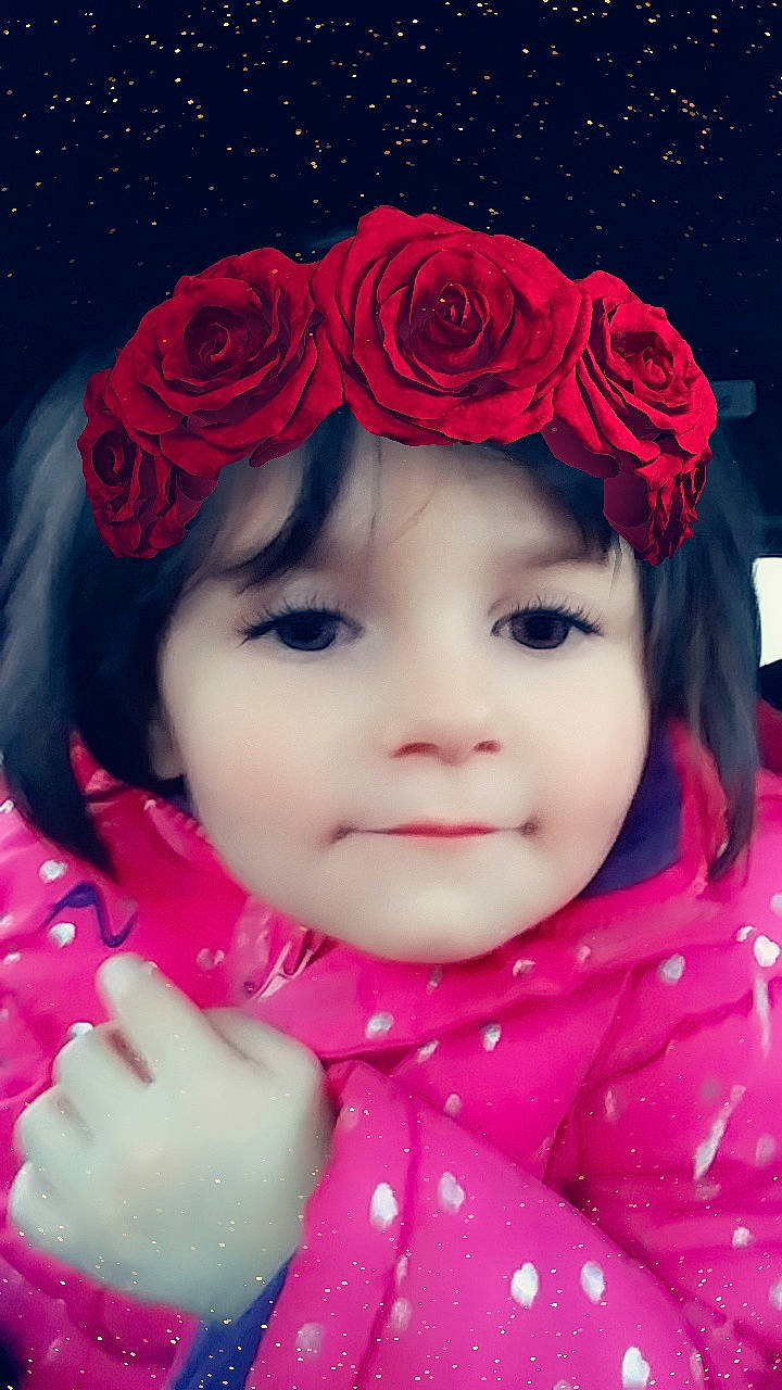 Annabel joined the competition — help win amazing prizes! beauty, cheek, child, doll, eye, face, flower, girl, hair_accessory, head, human_hair_color, infant, nose, person, petal, pink, red, rose_family, skin, smile