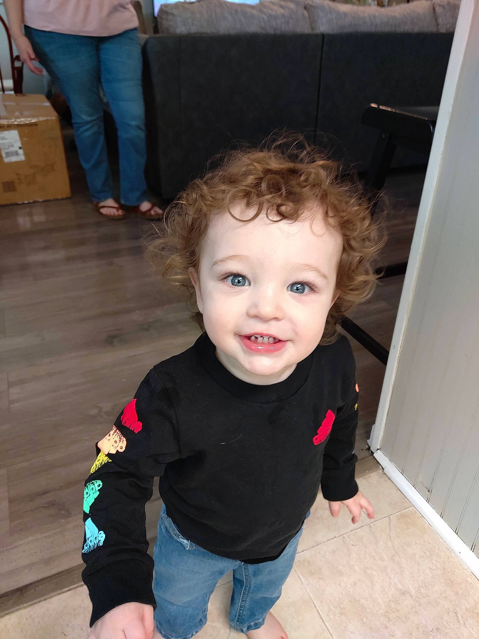 Jameson joined the competition — help win amazing prizes! baby, baby_toddler_clothing, bag, cheek, child, eye, floor, flooring, fun, iris, joint, joy, leg, luggage_and_bags, nose, person, skin, sleeve, smile, standing
