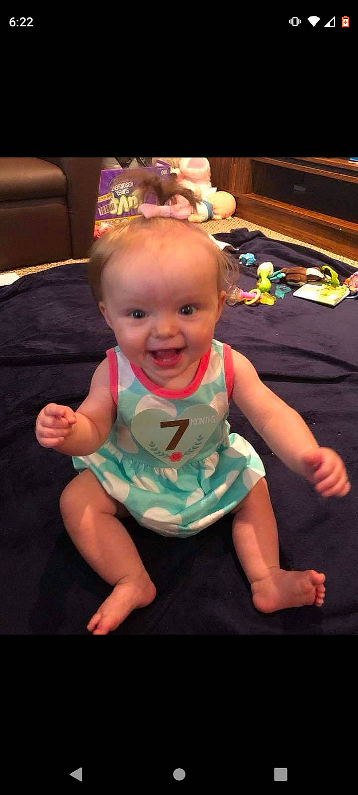 Nevaeh joined the competition — help win amazing prizes! baby, baby_products, baby_toddler_clothing, cheek, child, event, finger, flooring, fun, happy, head, human_body, iris, leisure, mouth, person, play, sitting, skin, smile