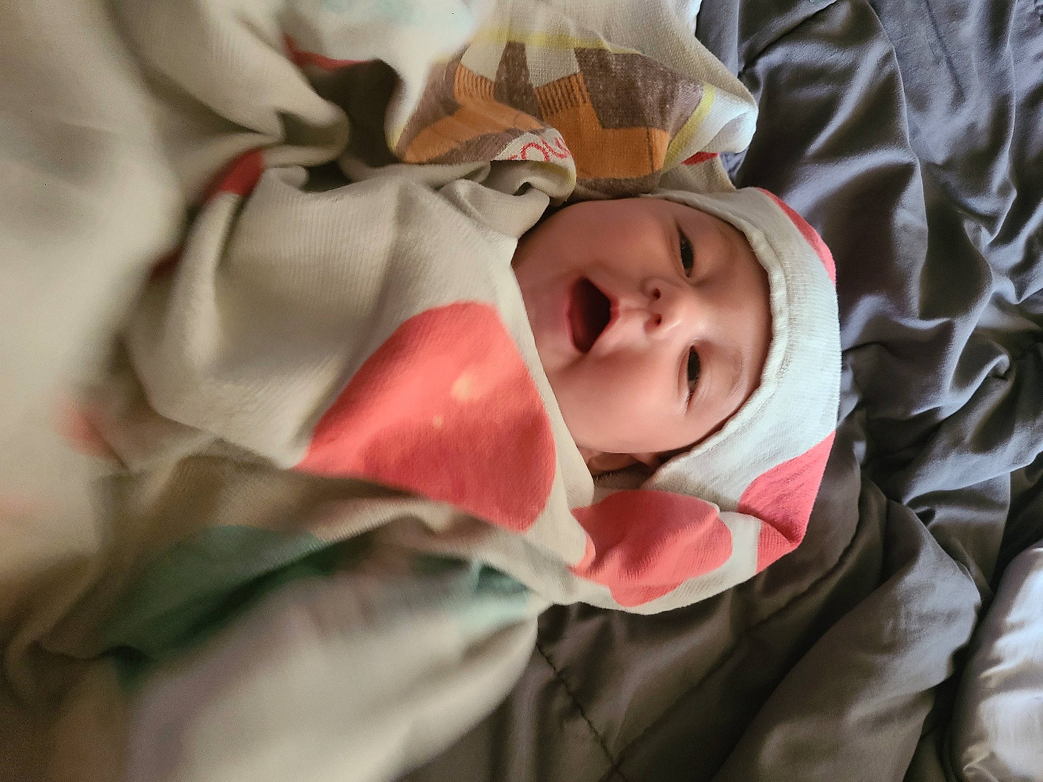 Adrianna is registered to the contest to win money with this photo: baby, baby_products, baby_toddler_clothing, bedtime, carmine, cheek, child, comfort, event, eye, eyebrow, eyelash, fun, head, headgear, headwear, linens, nap, person, room