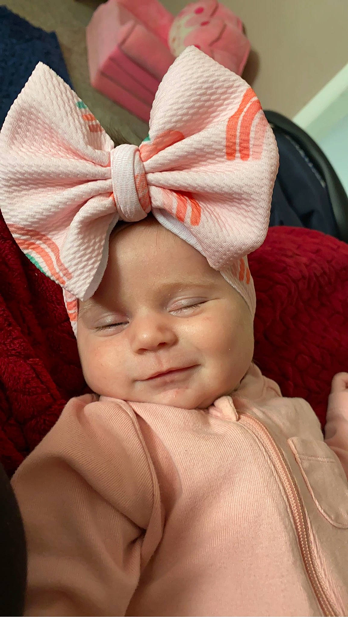 Jocelynn joined the competition — help win amazing prizes! baby, baby_toddler_clothing, carmine, child, comfort, costume_hat, event, fashion_accessory, hair_accessory, happy, headwear, holiday, lip, magenta, peach, person, pink, sleeve, smile, thumb