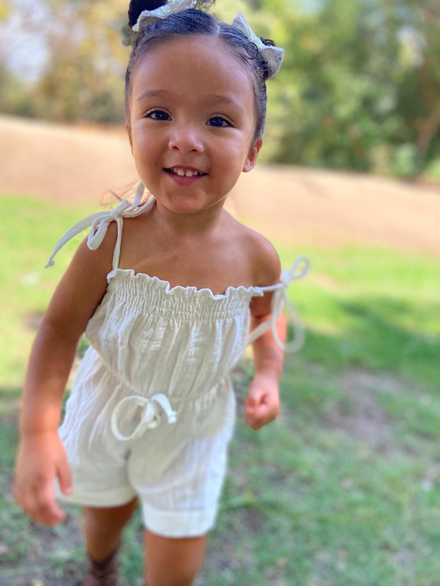 Brielle joined the competition — help win amazing prizes! baby, child, child_model, dress, fashion_accessory, grass, hair_accessory, happy, headband, headgear, joy, pattern, person, photography, play, skin, smile, summer, toddler