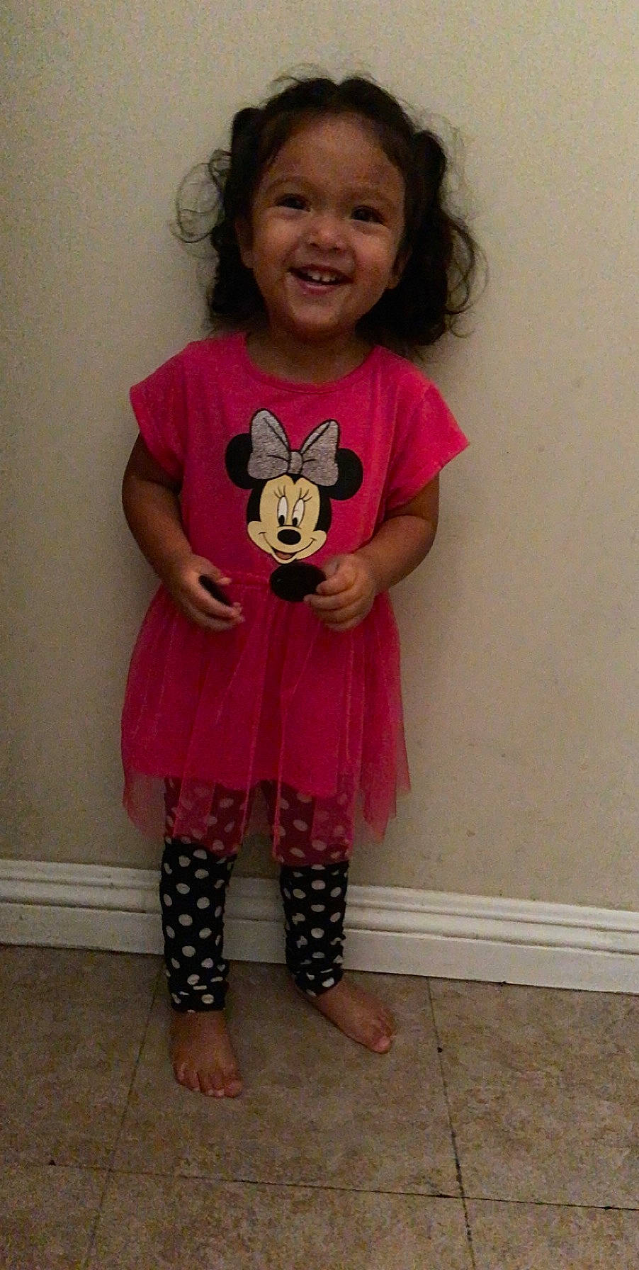 Brielle is registered to the contest to win money with this photo: child, joy, leggings, pattern, person, pink, sleeve, smile, toddler