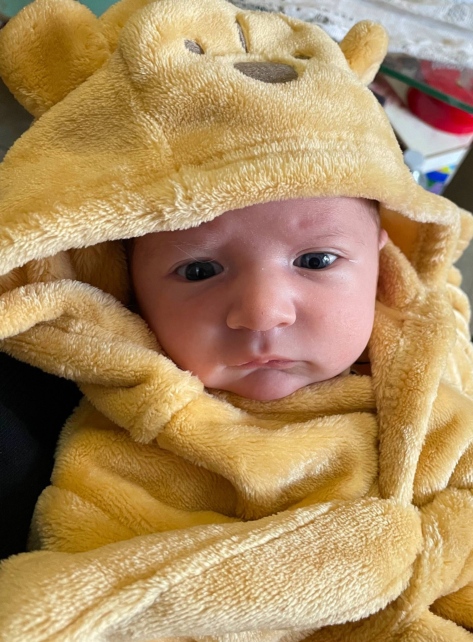 Kobe is registered to the contest to win money with this photo: baby, baby_toddler_clothing, beige, cap, cheek, chin, eye, face, facial_expression, happy, headgear, headwear, iris, lip, mammal, nose, organ, outerwear, person, skin