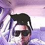 Mowgli joined the competition — help win amazing prizes! animal, beard, black_cat, car_interior, casual, cat, clothing, companion, funny, headrest, indoor, man, person, pet, portrait, seat, seatbelt, sunglasses, vehicle, window