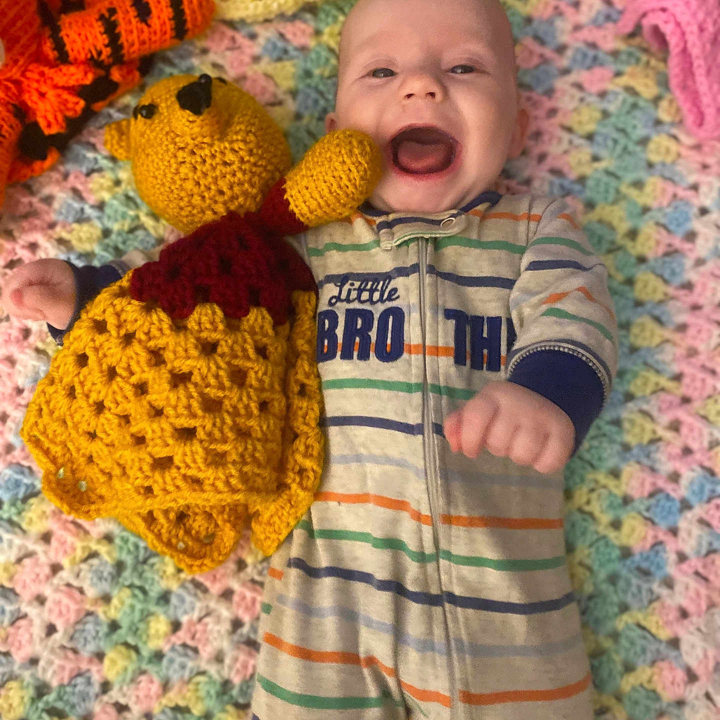 Dawson is registered to the contest to win money with this photo: baby, bed, blanket, cap, clothing, couch, cushion, face, furniture, happy, hat, head, homedecor, laughing, person, photography, portrait, quilt, t_shirt, toy