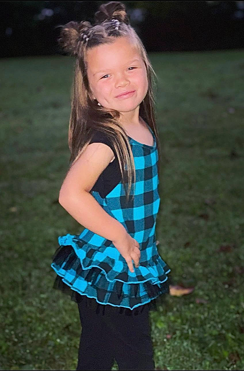 Aubree joined the competition — help win amazing prizes! child, day_dress, electric_blue, face, flash_photography, fun, grass, grassland, hair, happy, human_leg, joy, pattern, people_in_nature, person, plaid, sleeve, smile, tartan, toddler