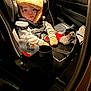 Skyler joined the competition — help win amazing prizes! baby, child, car_seat, hat, mittens, socks, car_interior, seatbelt, winter_clothing, cute, face, person, infant, cozy, child_seat, warm, transportation, car, indoor, portrait