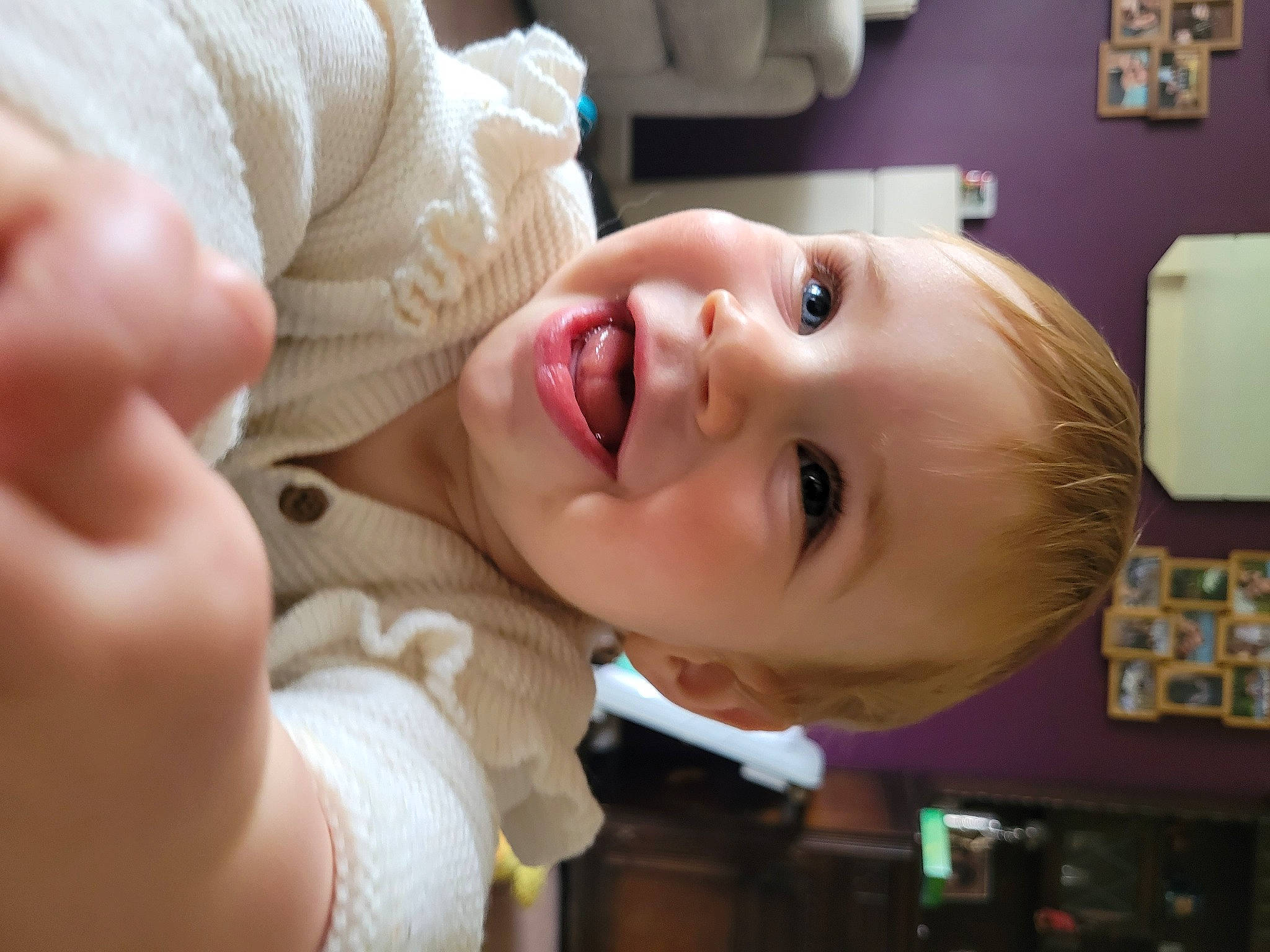 Kaitlyn joined the competition — help win amazing prizes! baby, baby_laughing, baby_toddler_clothing, cheek, eye, eyebrow, eyelash, face, finger, gesture, happy, hat, head, iris, lip, mouth, nose, person, skin, smile