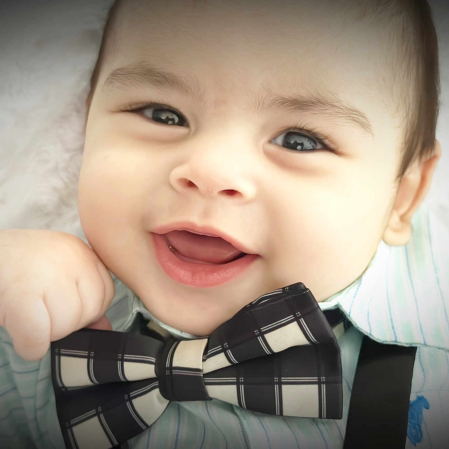 Levi joined the competition — help win amazing prizes! accessories, baby, babylaughing, bodypart, bowtie, clothing, dress, face, finger, formalwear, hand, happy, head, necktie, person, photography, portrait, shirt, smile, tie