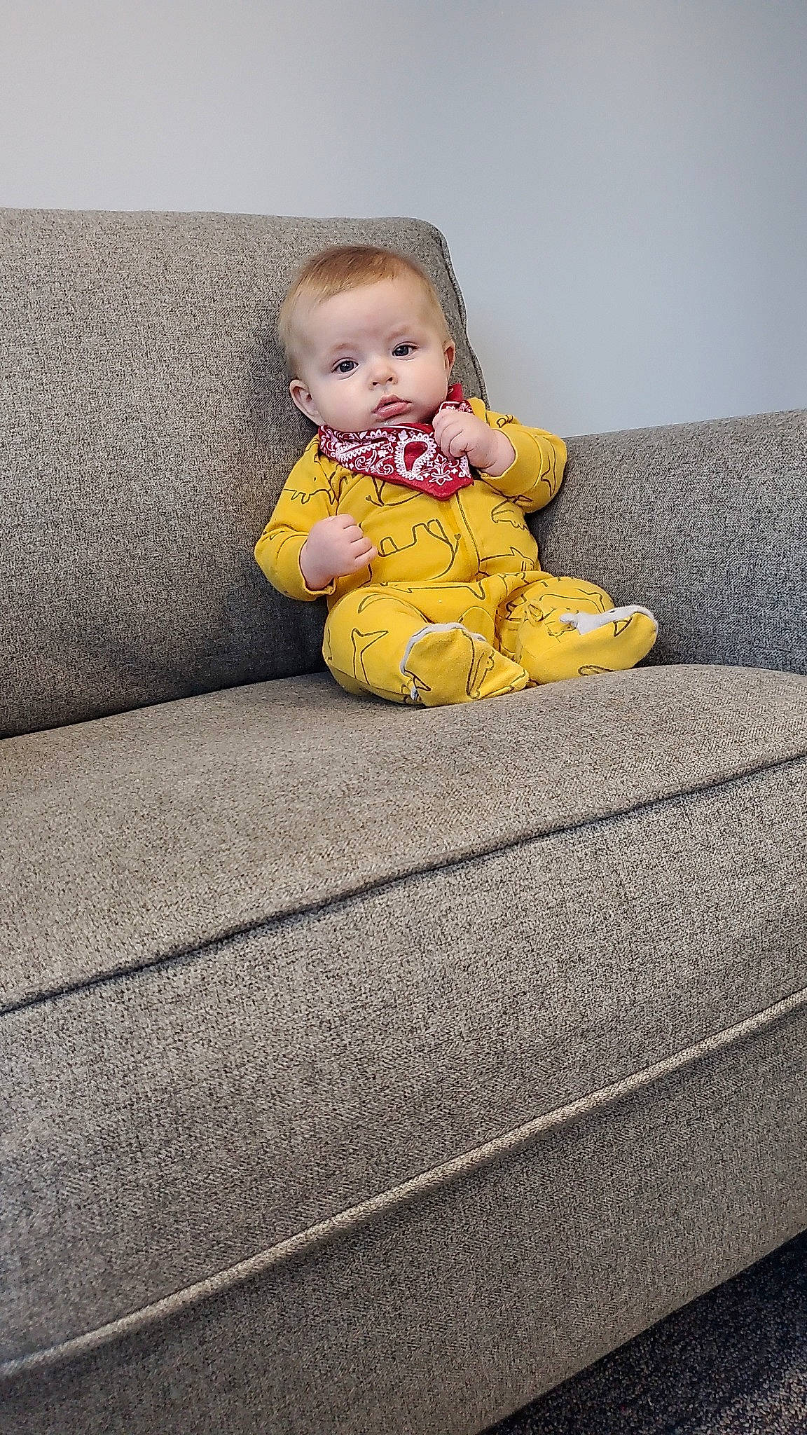 Curtis joined the competition — help win amazing prizes! asphalt, baby, baby_toddler_clothing, comfort, couch, crawling, eye, flooring, fun, grey, head, human_body, human_leg, leg, linens, person, plant, road_surface, sitting, toddler