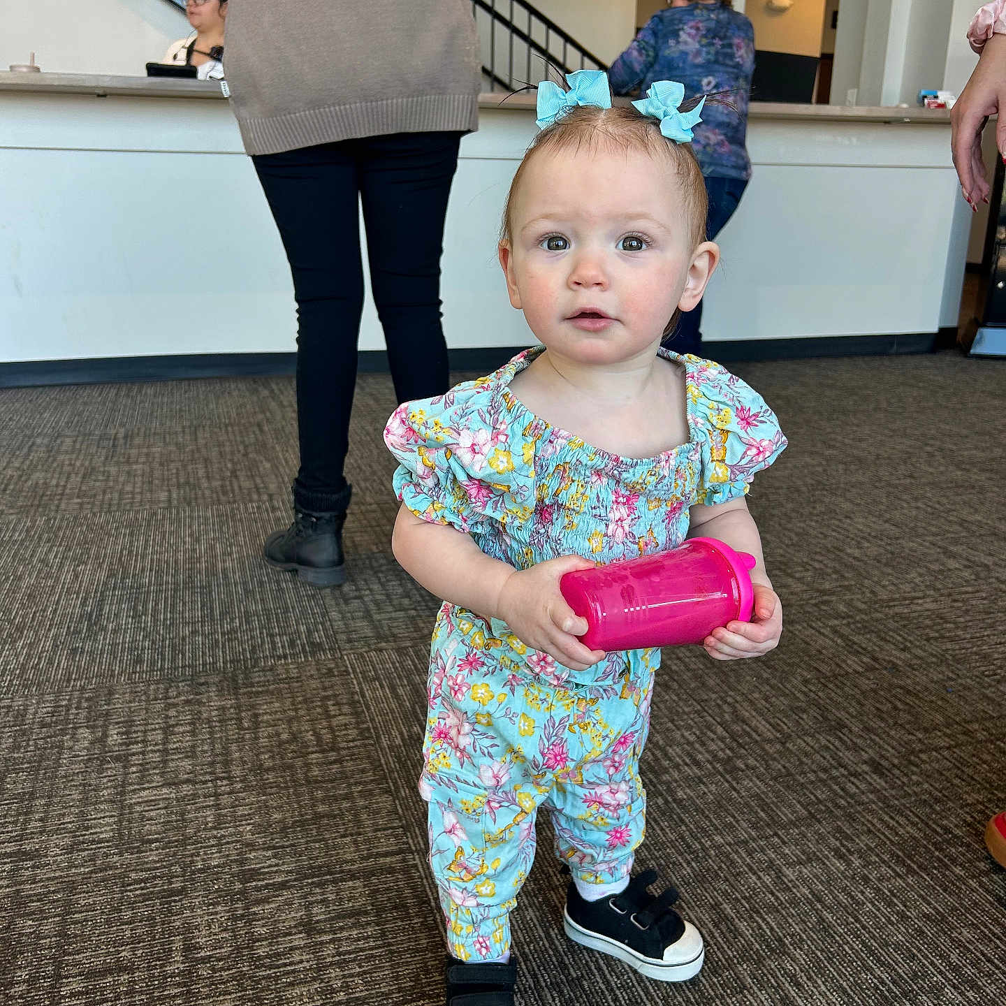 Lilly joined the competition — help win amazing prizes! accessories, adult, architecture, baby, building, clothing, face, female, footwear, glasses, head, house, housing, pants, person, photography, portrait, shoe, staircase, woman