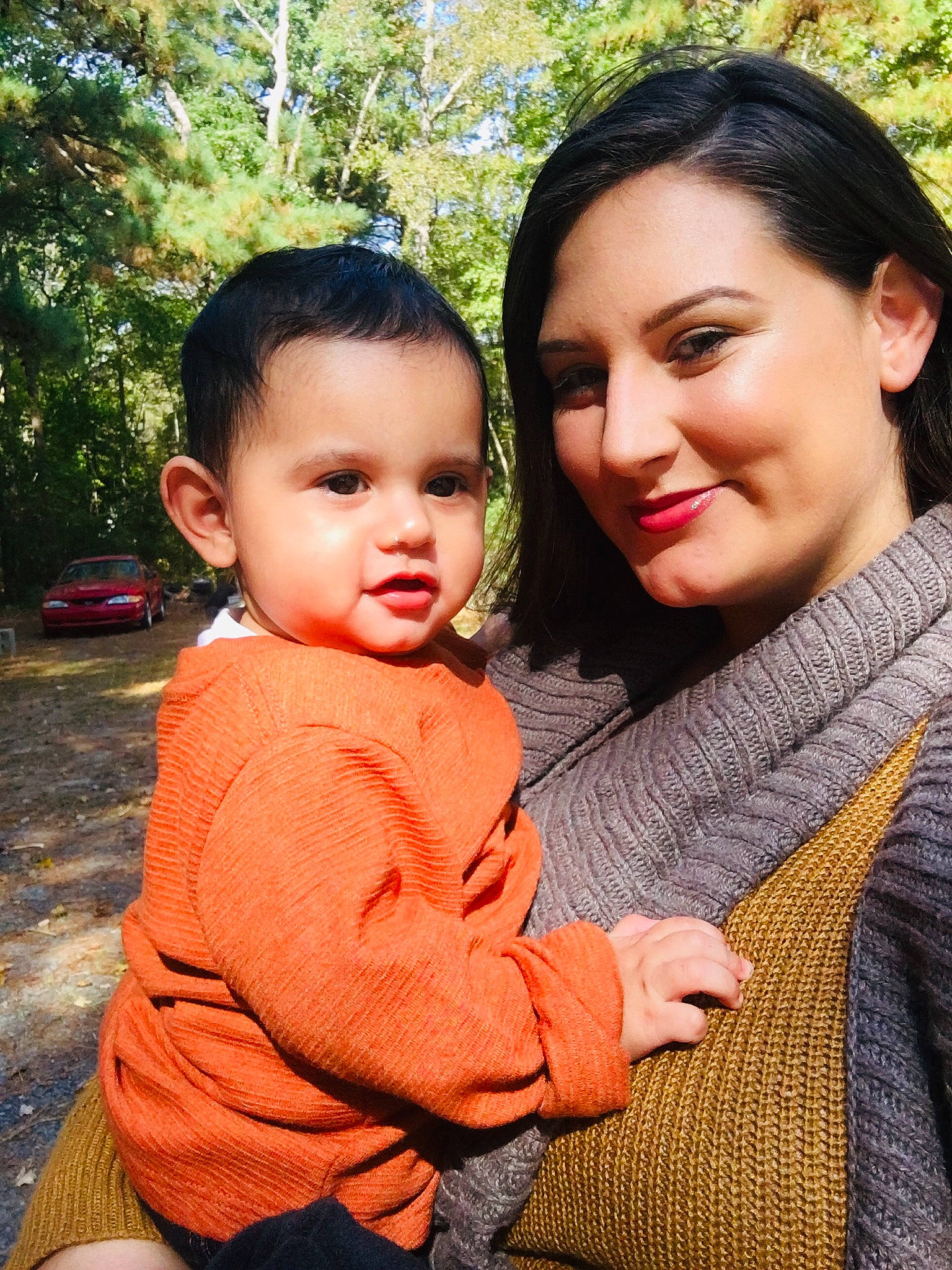 Damon joined the competition — help win amazing prizes! autumn, baby, cheek, child, daughter, face, family, joy, mother, nose, outerwear, people, person, photography, smile, toddler, tree, vacation