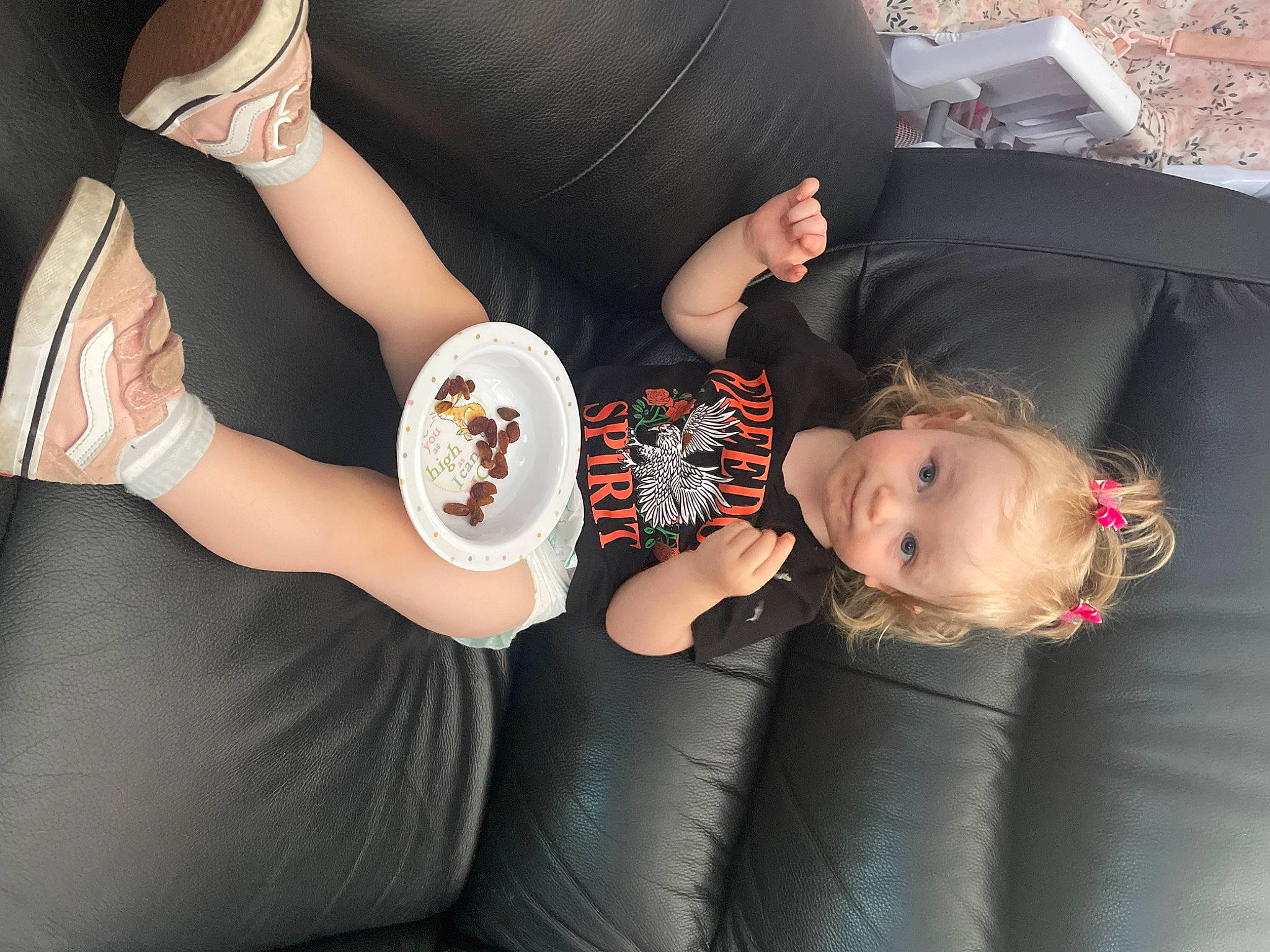 Evie is registered to the contest to win money with this photo: baby, child, comfort, elbow, eyewear, fashion_accessory, flash_photography, foot, fun, gesture, human_leg, knee, nail, person, sitting, sleeve, thigh, toddler, waist, wrist