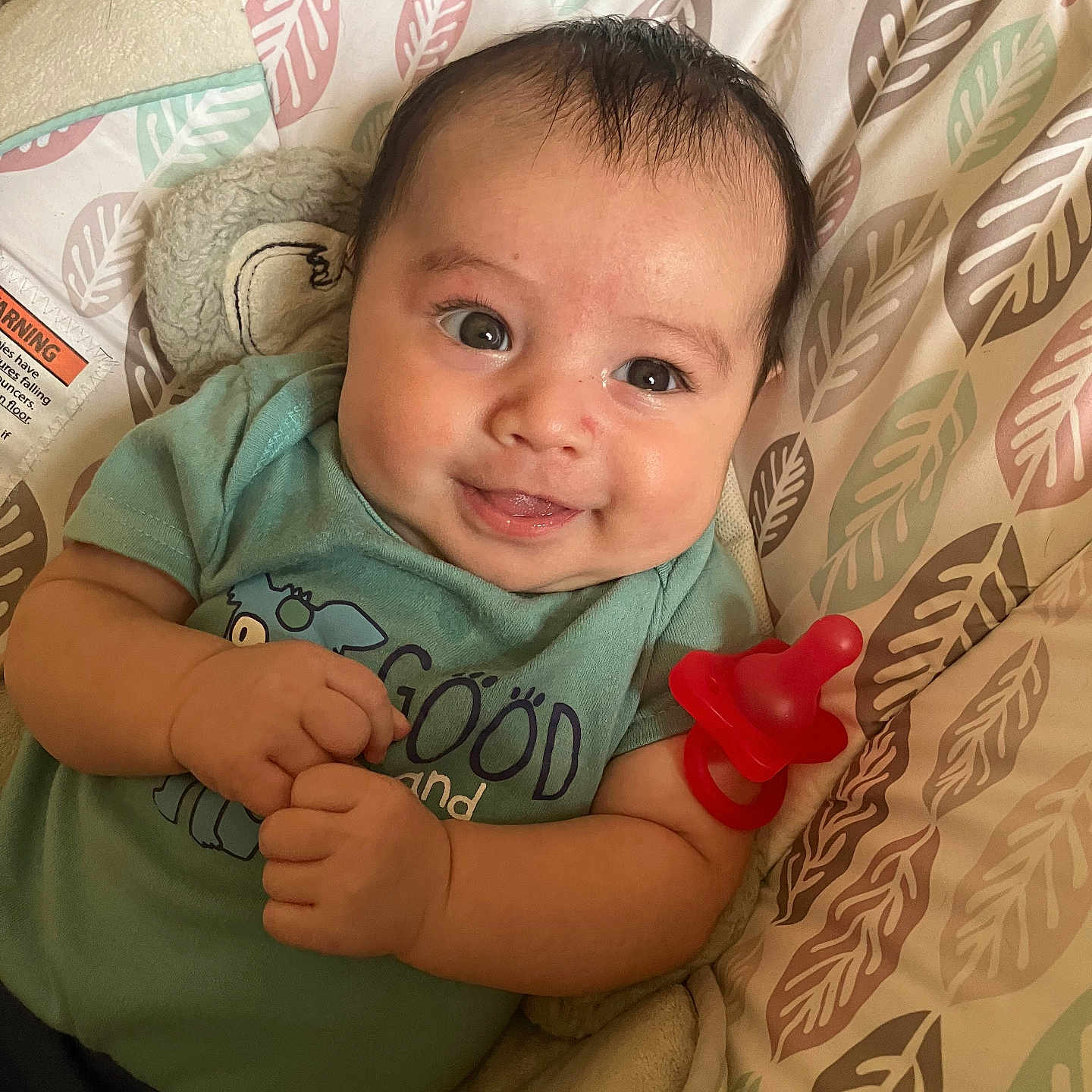 Bentley joined the competition — help win amazing prizes! baby, blanket, bodypart, clothing, couch, crib, cushion, face, finger, furniture, hand, happy, head, homedecor, newborn, person, photography, portrait, smile, t_shirt