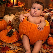 Jesse is registered to the contest to win money with this photo: autumn, baby, blanket, candle, child, decor, fall, halloween, indoor, infant, lantern, maple_leaves, orange, portrait, pumpkin, rustic, seasonal, sitting, smiling, wooden_floor