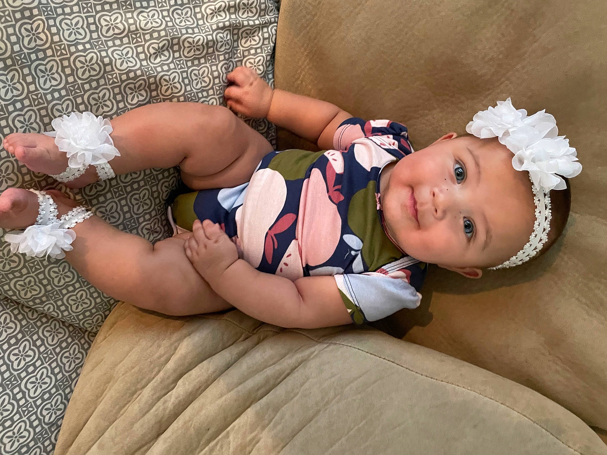 Dani joined the competition — help win amazing prizes! baby, baby_sleeping, baby_toddler_clothing, barefoot, blond, chest, comfort, facial_expression, flash_photography, foot, headgear, headwear, human_body, human_leg, mammal, pattern, person, skin, smile, textile