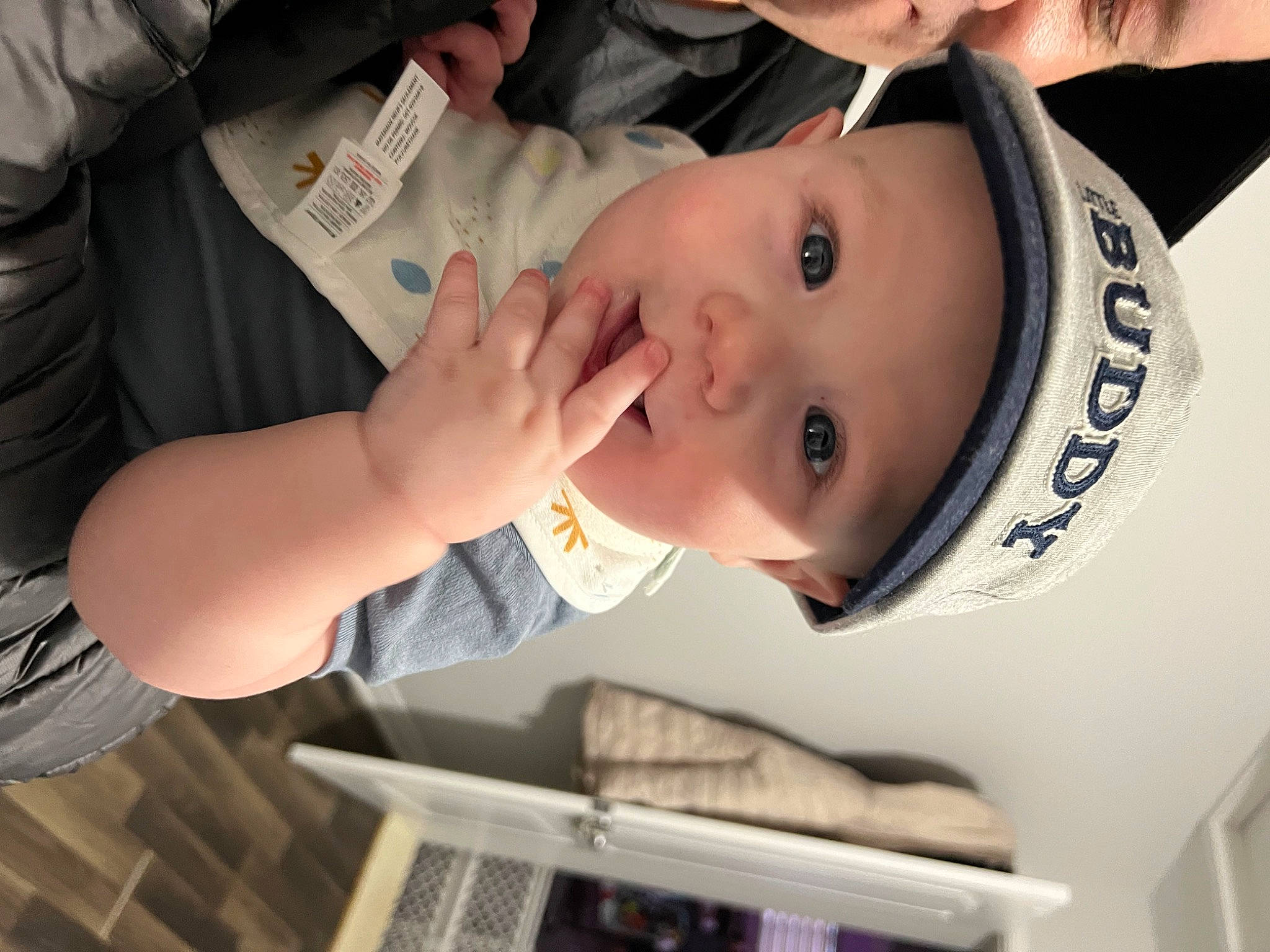 Grayson is registered to the contest to win money with this photo: baby, baby_toddler_clothing, cheek, child, ear, eyebrow, eyelash, fashion_accessory, fun, gesture, happy, hat, headwear, lip, nail, nose, person, skin, sleeve, thumb