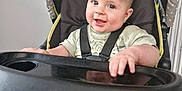 Raphaël participe au concours pour gagner de l'argent avec cette photo : baby, child, smiling, high_chair, indoor, person, seat, safety_harness, cute, infant, happy, furniture, clothing, face, hand, legs, baby_stroller, playful, young_child, expression