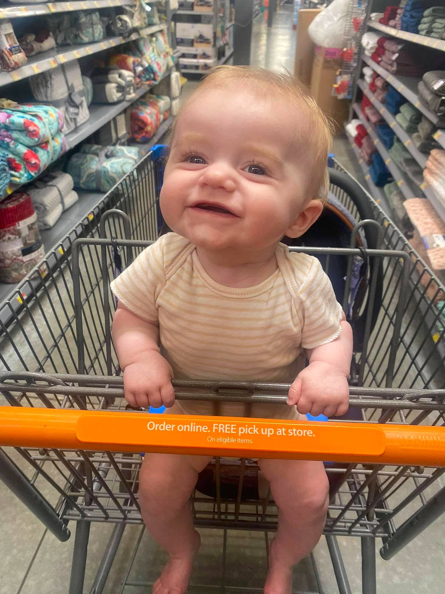 Shane joined the competition — help win amazing prizes! baby, baby_toddler_clothing, beauty, cart, child, chin, customer, fun, grocery_store, happy, leisure, person, play, retail, shelf, shopping, shopping_cart, sitting, smile, standing
