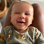 Keziah participe au concours pour gagner de l'argent avec cette photo : baby, smiling, toddler, sweater, tiger_print, clothing, face, person, indoor, happy, child, cute, portrait, seated, lap, skin, young, infant, apparel, blurred_background