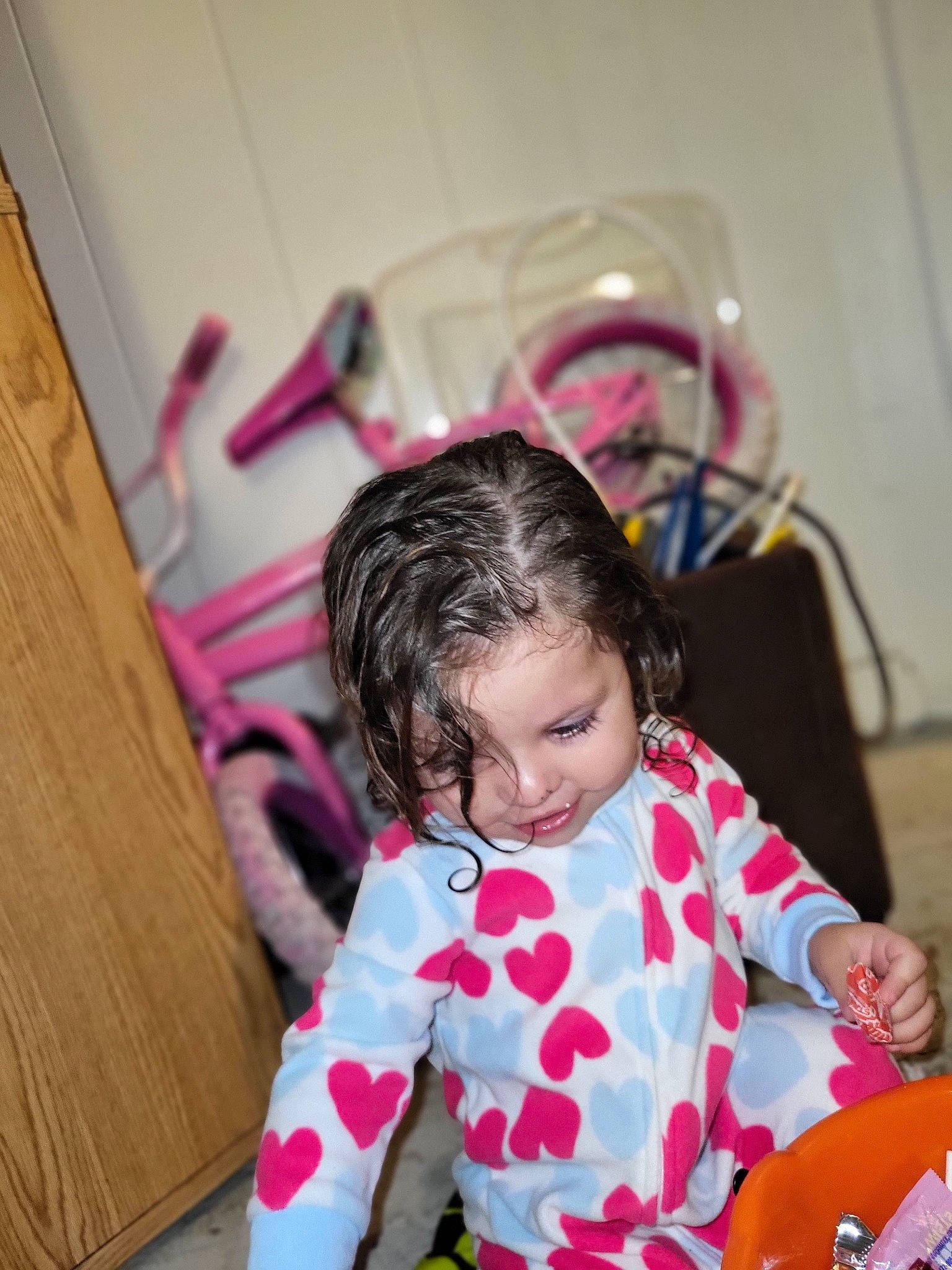 Zaharia joined the competition — help win amazing prizes! baby, baby_toddler_clothing, chair, child, comfort, couch, event, face, fun, happy, hardwood, head, leisure, magenta, pattern, person, pink, sitting, smile, toddler