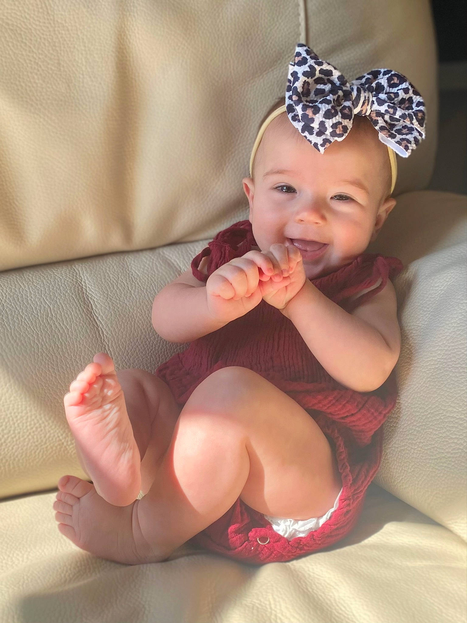 Isla joined the competition — help win amazing prizes! baby, baby_toddler_clothing, child, comfort, eye, finger, foot, hair_accessory, happy, headband, headpiece, headwear, human_body, human_leg, jewellery, person, pink, skin, smile, thigh