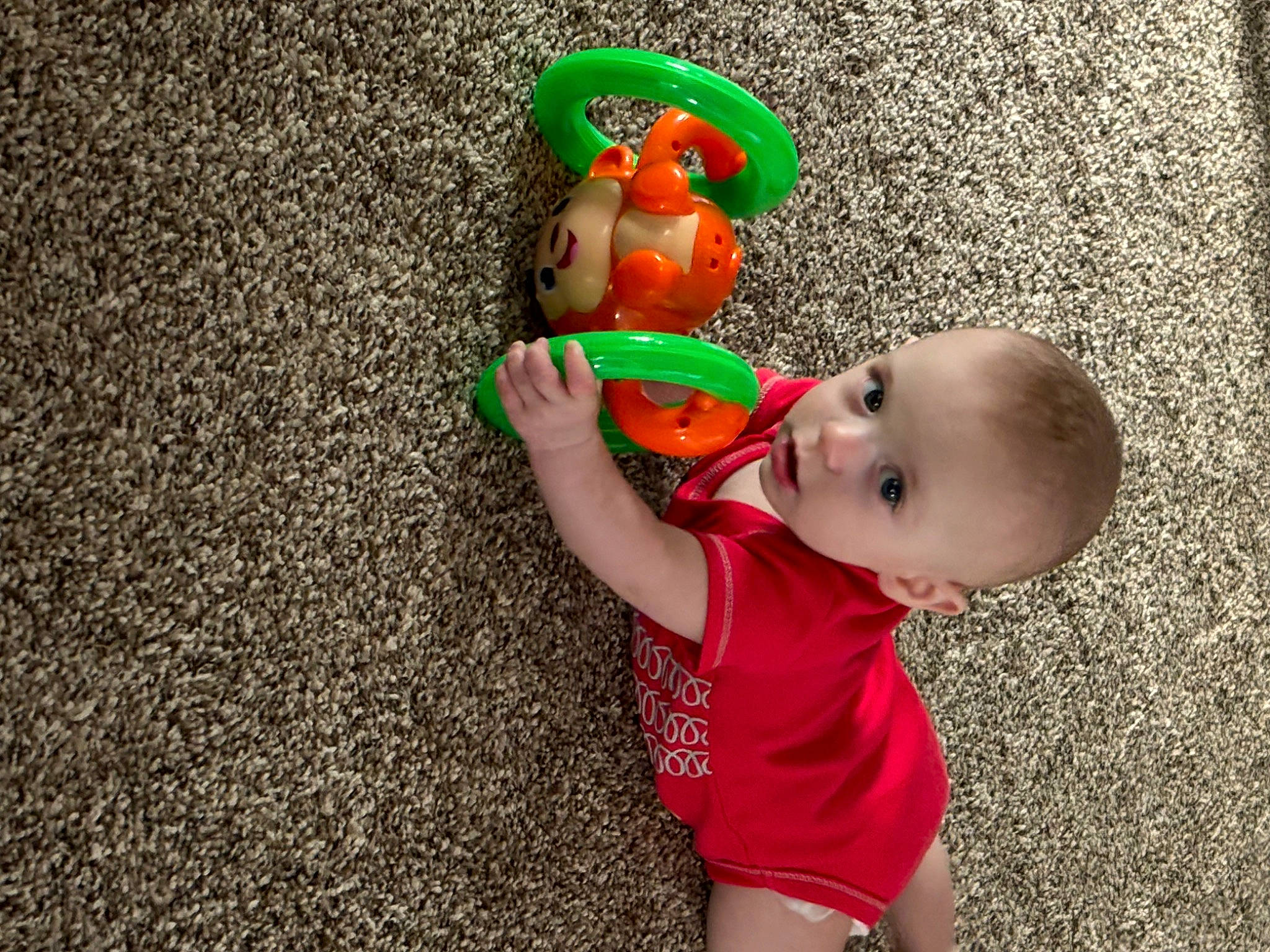 Brantley is registered to the contest to win money with this photo: baby, baby_playing_with_toys, baby_products, baby_toddler_clothing, baby_toys, child, flooring, fun, grass, happy, head, human_body, leisure, people_in_nature, person, play, sitting, stuffed_toy, toddler, toy