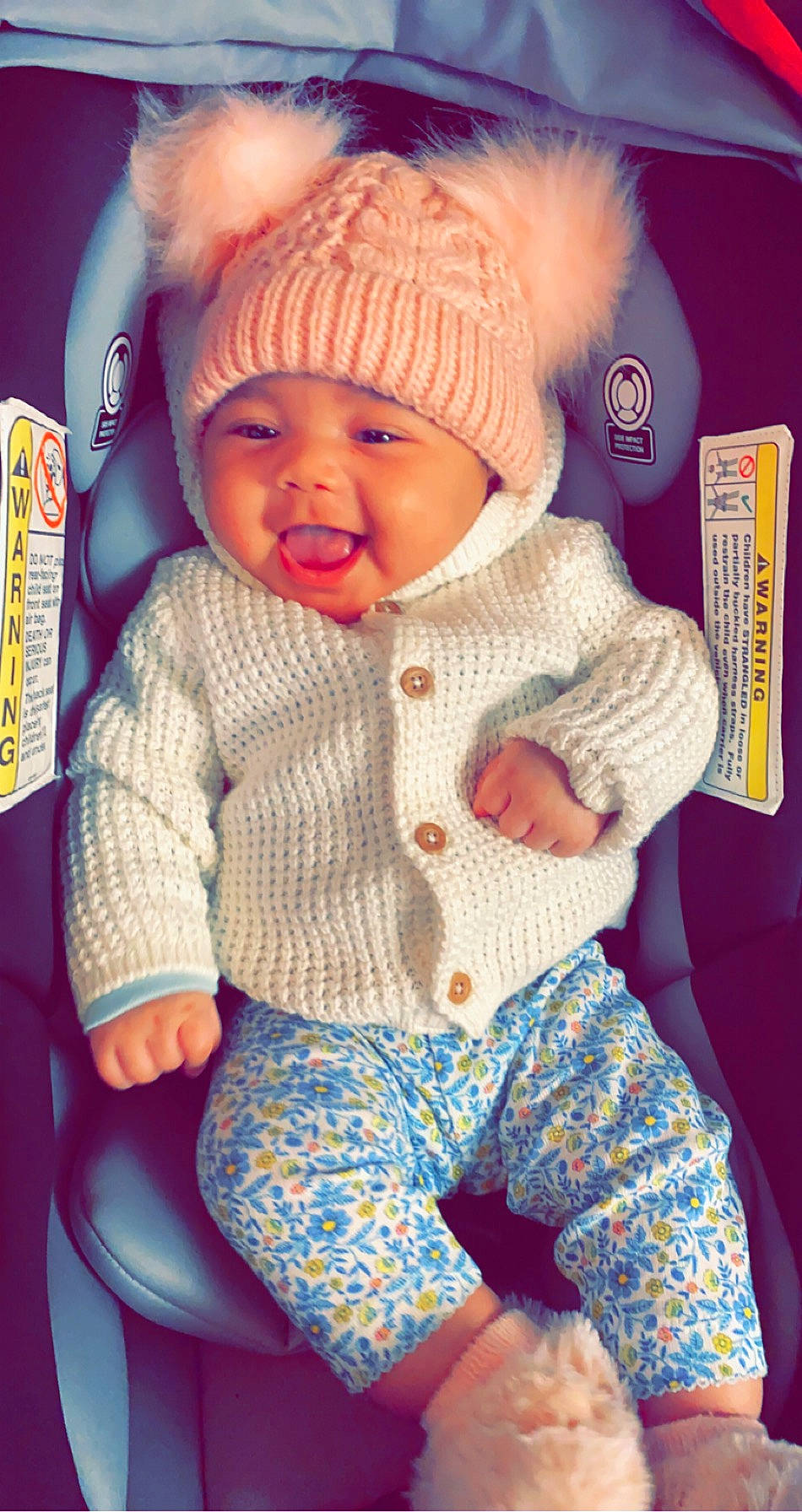 Catalina joined the competition — help win amazing prizes! baby, baby_toddler_clothing, cap, cheek, cool, eye, face, head, headgear, headwear, lip, organ, outerwear, person, pink, product, skin, sleeve, smile, textile