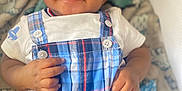 Maleek is registered to the contest to win money with this photo: baby, blanket, blue_plaid, child, closeup, cozy, cute, face, fingers, hand, happy, indoor, infant, lying_down, overalls, patterned, portrait, smile, soft_toys, white_shirt