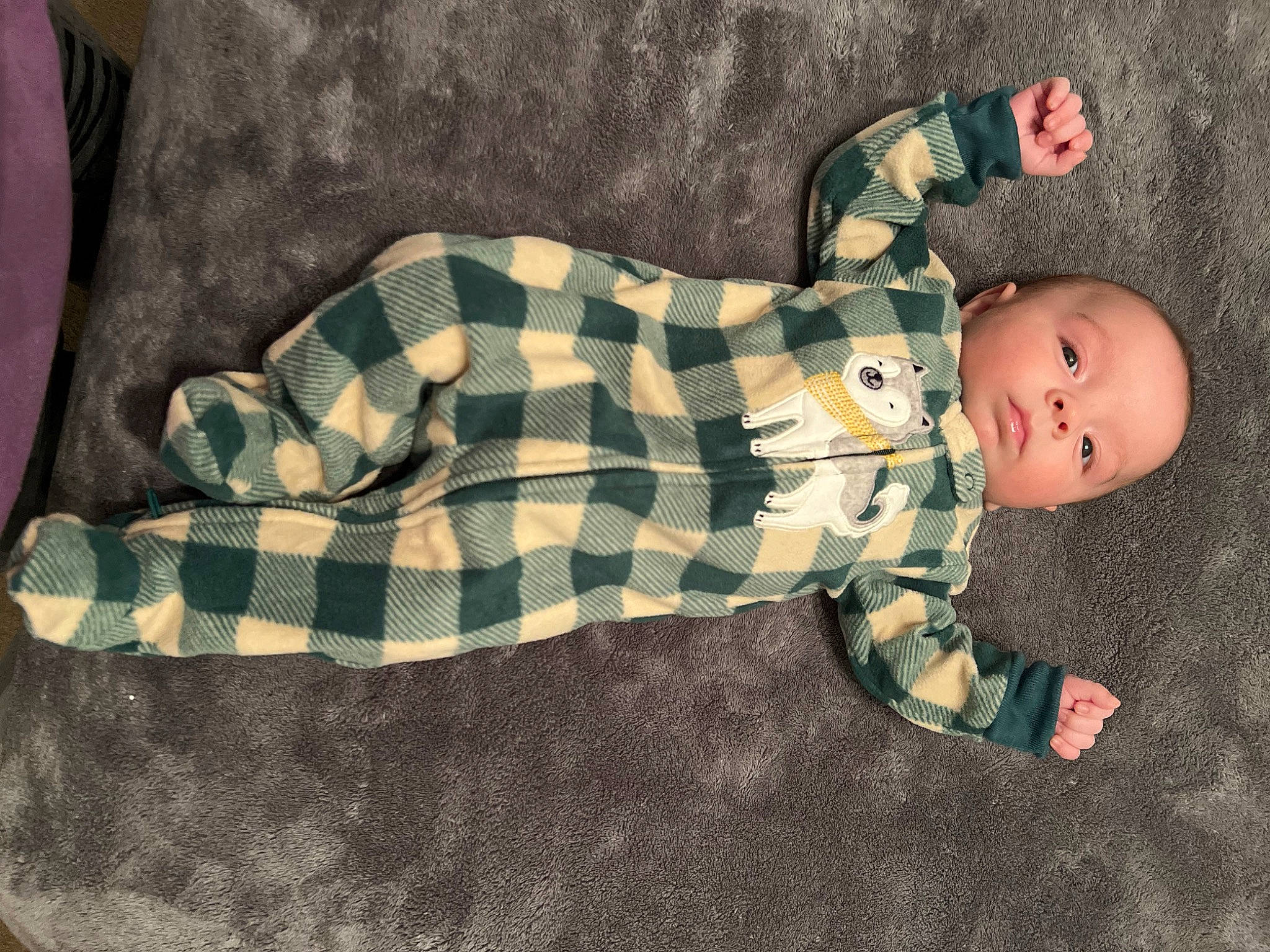 Cooper is registered to the contest to win money with this photo: baby, baby_products, baby_toddler_clothing, baby_toys, child, collar, comfort, head, linens, pattern, person, plaid, room, sleeve, tartan, textile, toddler, toy