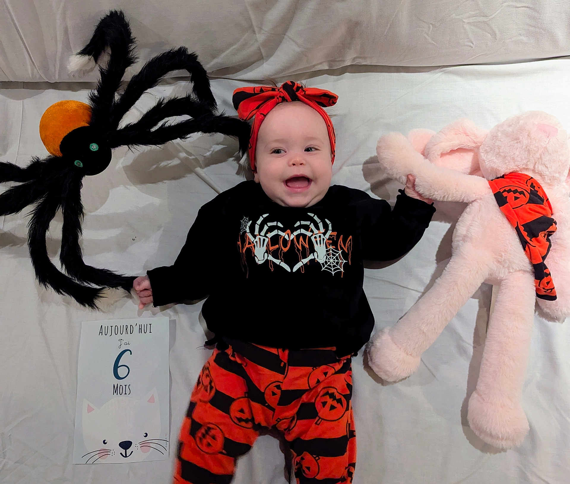 Chloé participe au concours pour gagner de l'argent avec cette photo : animal, baby, bed, clothing, costume, couch, cushion, face, furniture, hat, head, homedecor, invertebrate, person, photography, plush, portrait, spider, t_shirt, toy