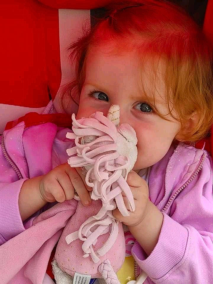 Arlina participe au concours pour gagner de l'argent avec cette photo : baby_toddler_clothing, cheek, clothing, ear, eye, eyebrow, eyelash, finger, hair, hand, iris, lip, mouth, neck, nose, person, product, purple, skin, textile