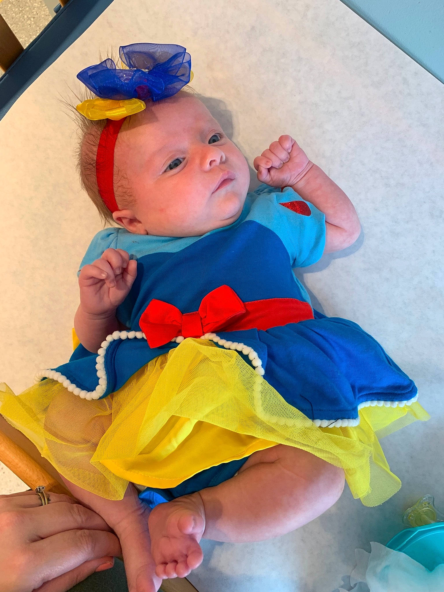 Nevaeh is registered to the contest to win money with this photo: baby, blue, child, costume, eye, fashion_accessory, fun, hair_accessory, headgear, person, photography, smile, toddler, yellow
