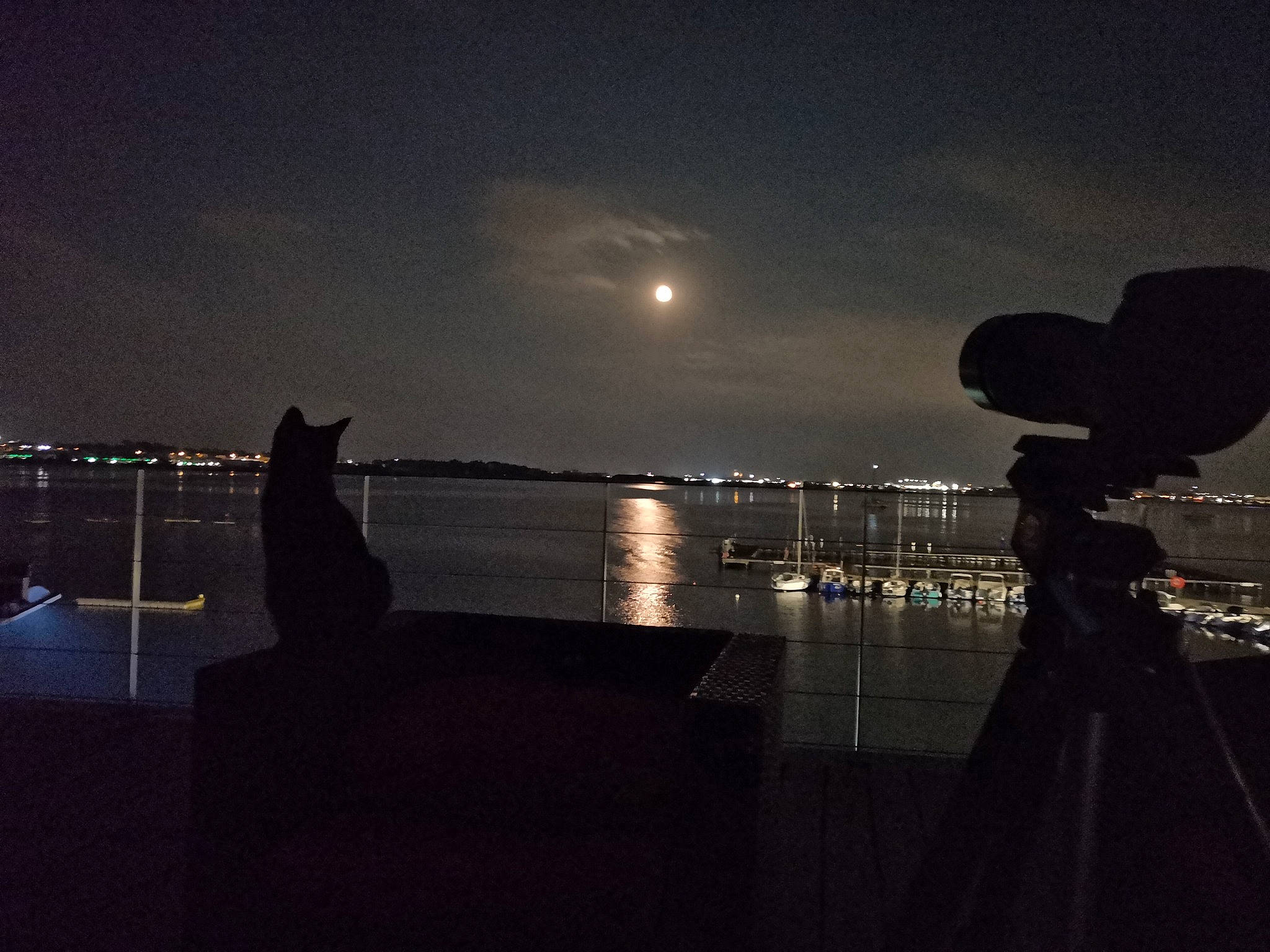 Noa participe au concours pour gagner de l'argent avec cette photo : astronomical_object, atmosphere, atmospheric_phenomenon, calm, city, cloud, darkness, dusk, flash_photography, full_moon, horizon, lake, midnight, moon, sky, space, tints_and_shades, water, watercraft, waterway