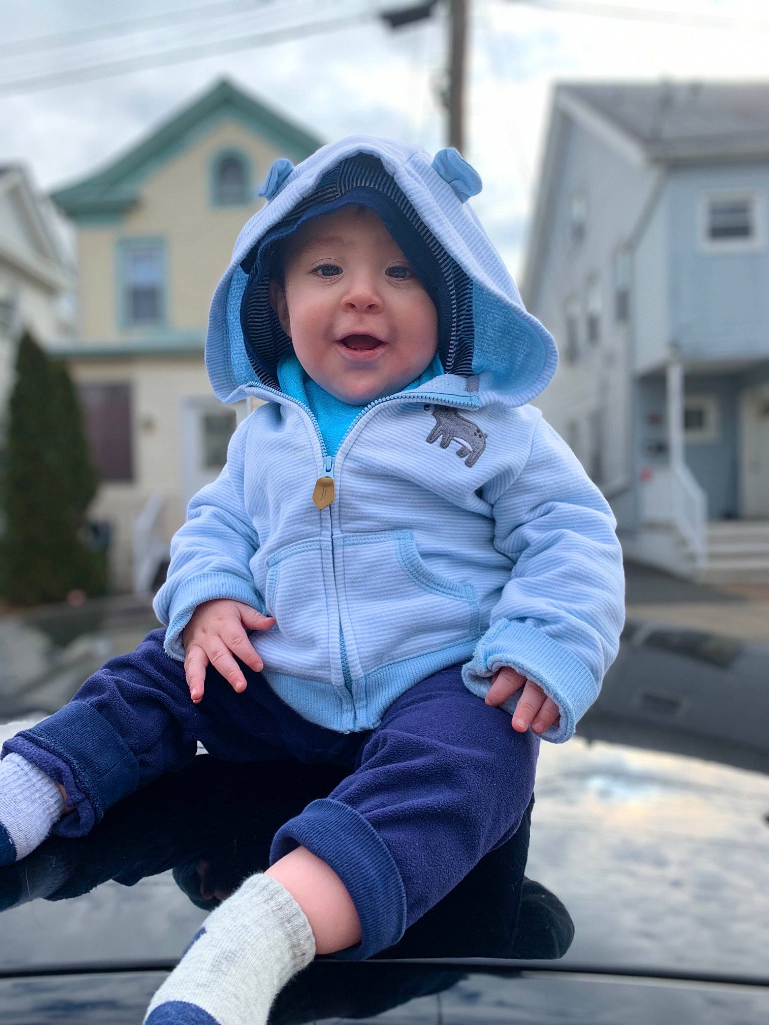 Matthias joined the competition — help win amazing prizes! child, headwear, hoodie, jacket, jeans, outerwear, person, photography, sitting, toddler