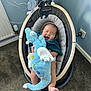 Jenson joined the competition — help win amazing prizes! baby, infant, smiling, plush_toy, baby_rocker, blanket, carpet, indoor, child, happy, person, foot, hand, wall, power_outlet, toy, blue, fabric, seat, cute