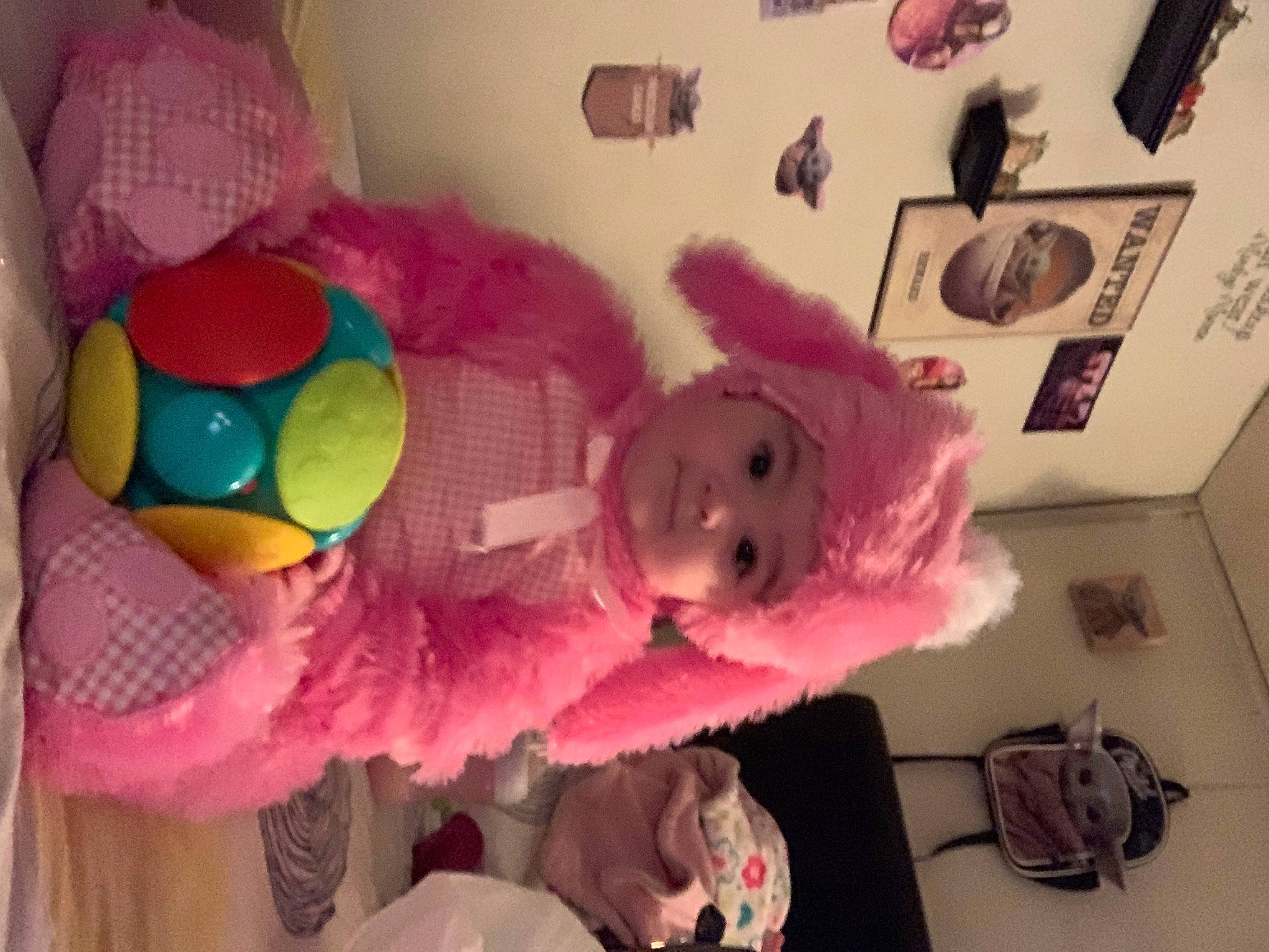 Rosalyn joined the competition — help win amazing prizes! baby_products, baby_toys, bag, child, fun, fur, headwear, luggage_and_bags, magenta, person, picture_frame, pink, plush, purple, room, shelf, stuffed_toy, teddy_bear, toddler, toy