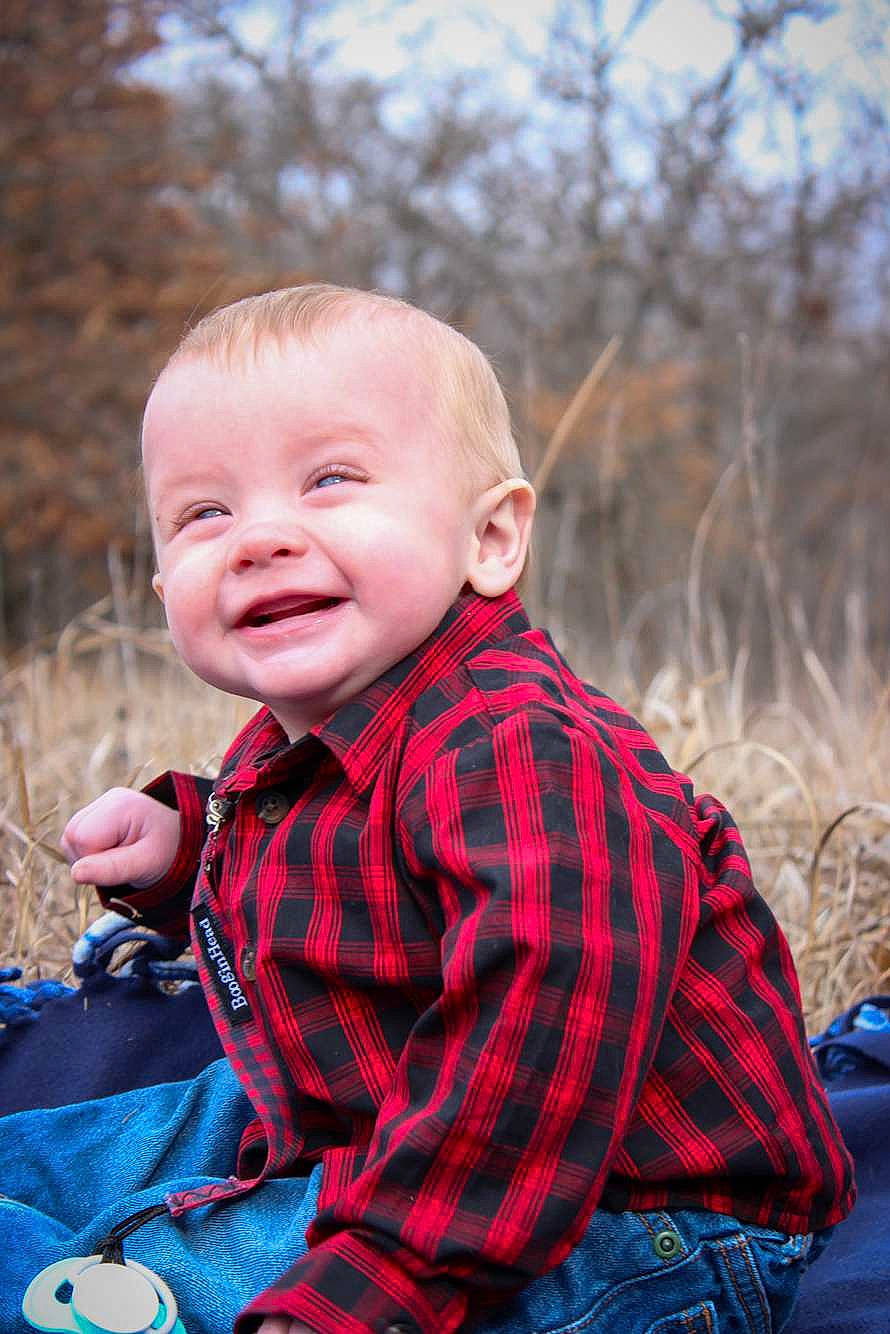 Sebastian joined the competition — help win amazing prizes! baby, baby_toddler_clothing, clothing, eye, face, flash_photography, grass, happy, joy, pattern, people_in_nature, person, plaid, plant, sleeve, smile, standing, tartan, textile, toddler