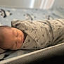 Kenan is registered to the contest to win money with this photo: newborn, baby, swaddled, sleeping, blanket, panda_pattern, star_pattern, infant, cozy, soft, peaceful, closeup, indoors, bed, cute, face, head, wrapped, resting, child