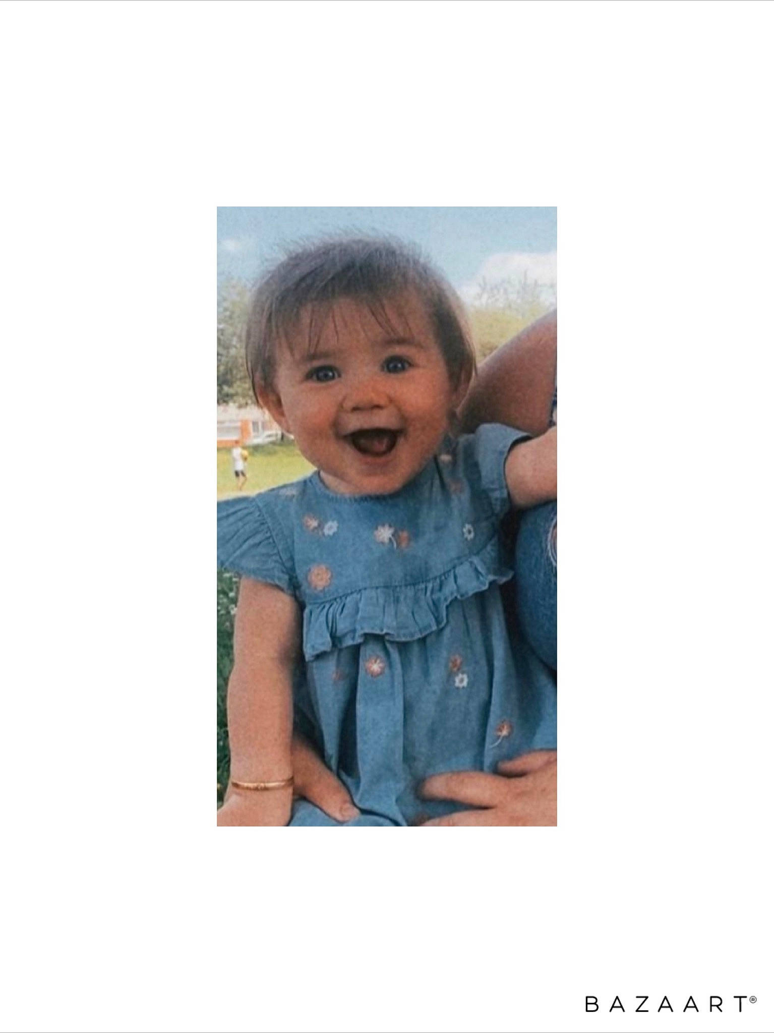 Lilly-rose is registered to the contest to win money with this photo: baby, baby_toddler_clothing, collar, denim, dress, electric_blue, face, gesture, hair, happy, human_body, jeans, joy, pattern, person, shirt, sky, sleeve, smile, t_shirt