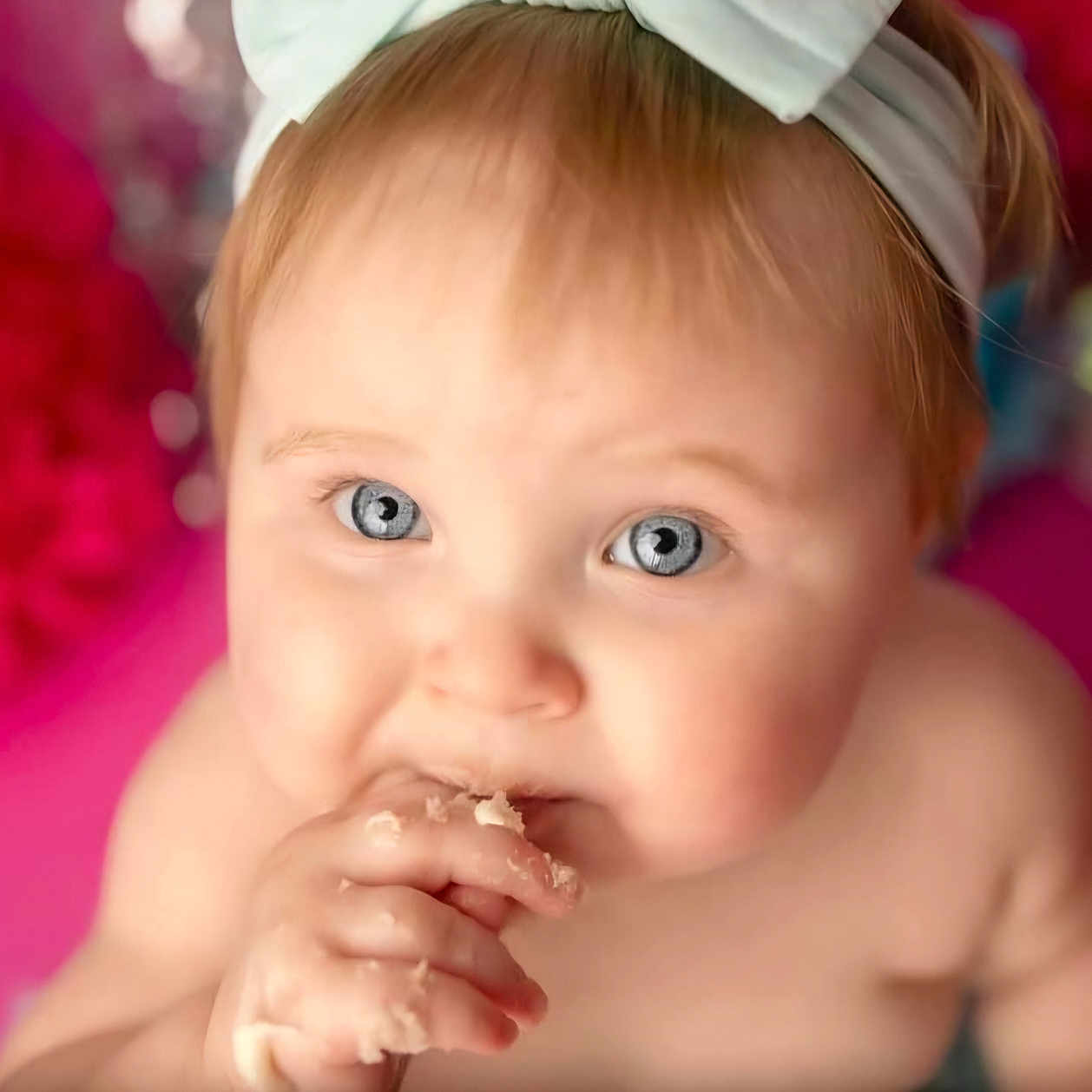 Natali joined the competition — help win amazing prizes! baby, biting, eating, face, food, happy, head, person, smile