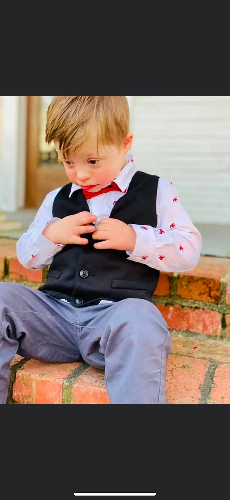 Allen joined the competition — help win amazing prizes! arm, baby, baby_toddler_clothing, child, clothing, collar, facial_expression, finger, flash_photography, formal_wear, fun, grass, hairstyle, happy, person, shirt, sitting, sleeve, t_shirt, tie