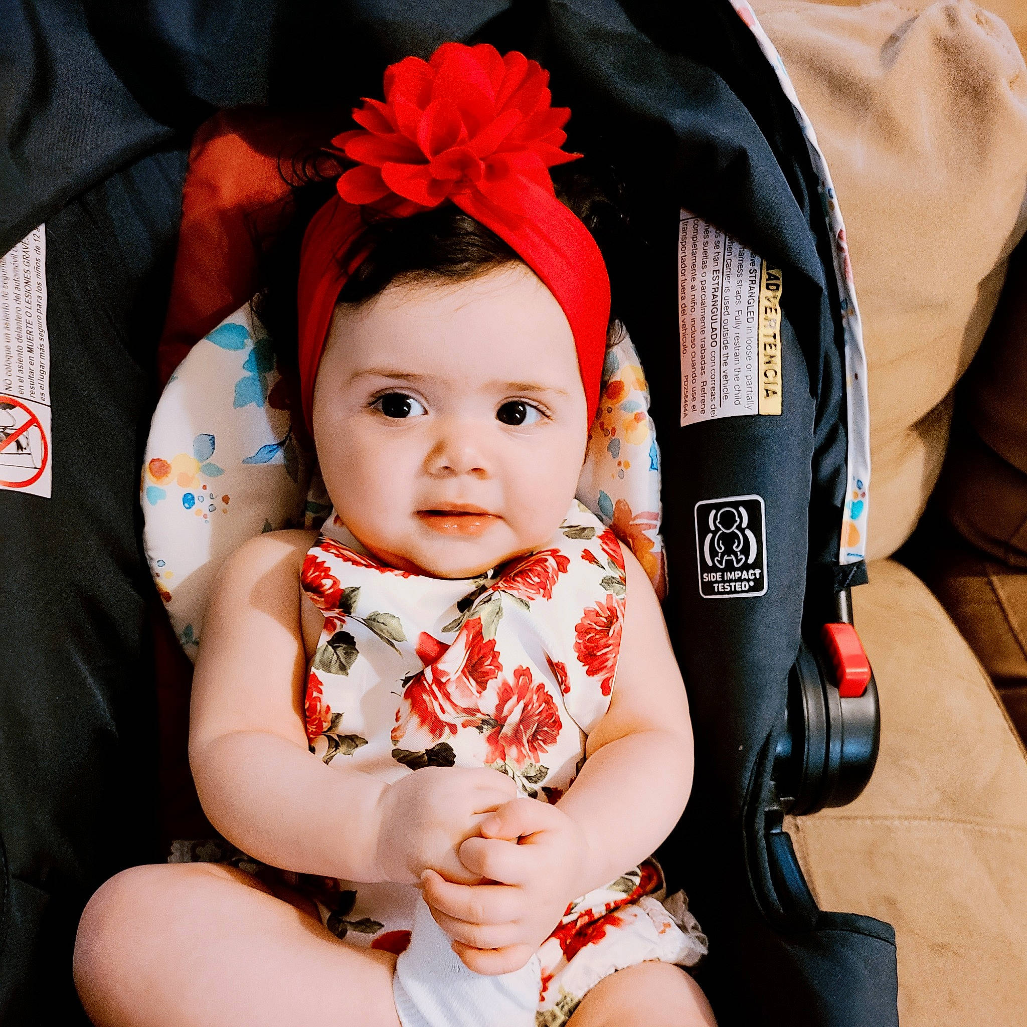Olivia joined the competition — help win amazing prizes! baby, baby_carriage, baby_in_car_seat, baby_products, car_seat, child, hair_accessory, headband, headwear, person, product, toddler