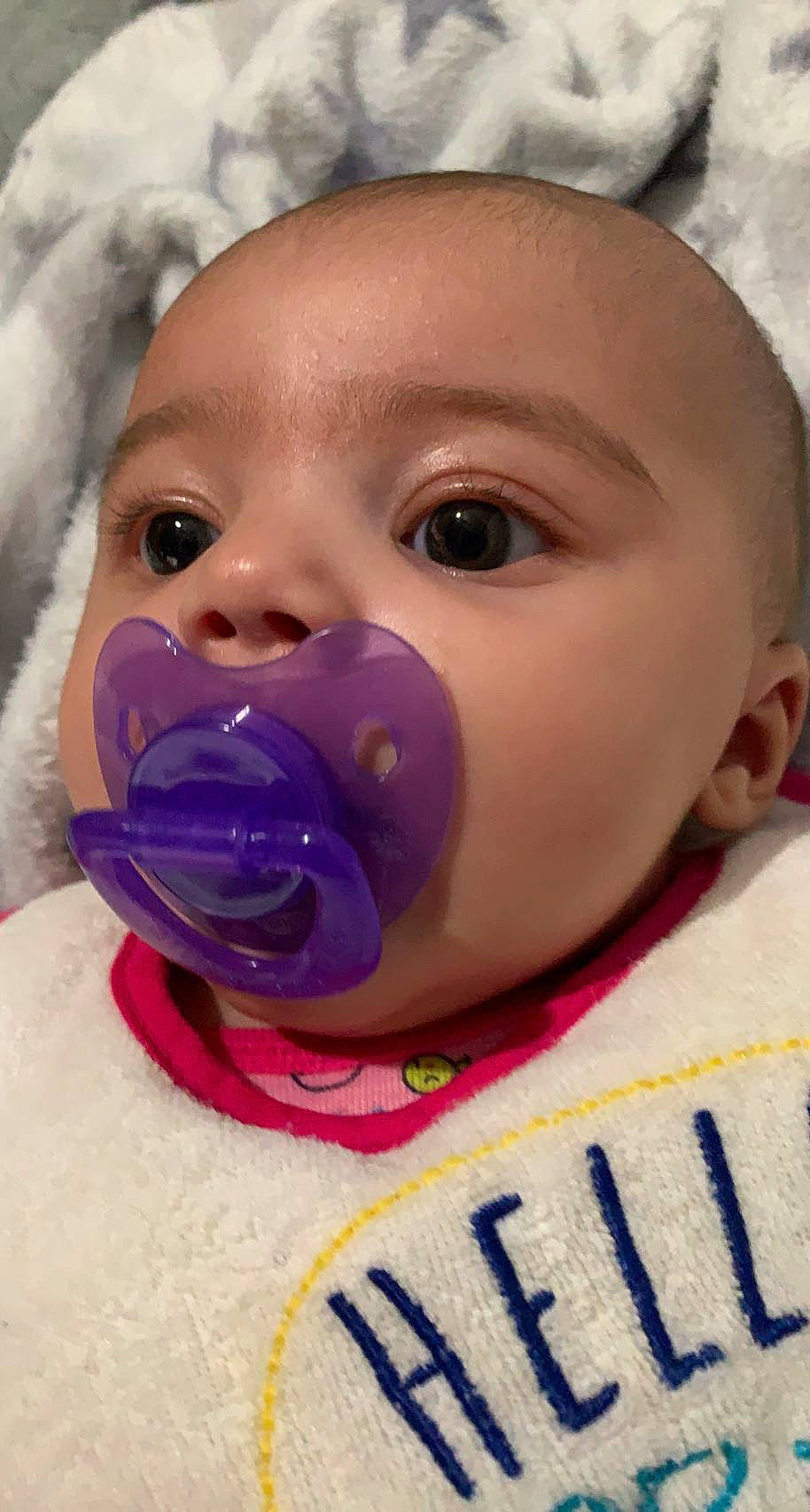 Thailynn joined the competition — help win amazing prizes! baby, cheek, chin, curious, ear, eyebrow, eyelash, forehead, fun, happy, headgear, iris, lip, mouth, nose, person, pink, purple, skin, toddler