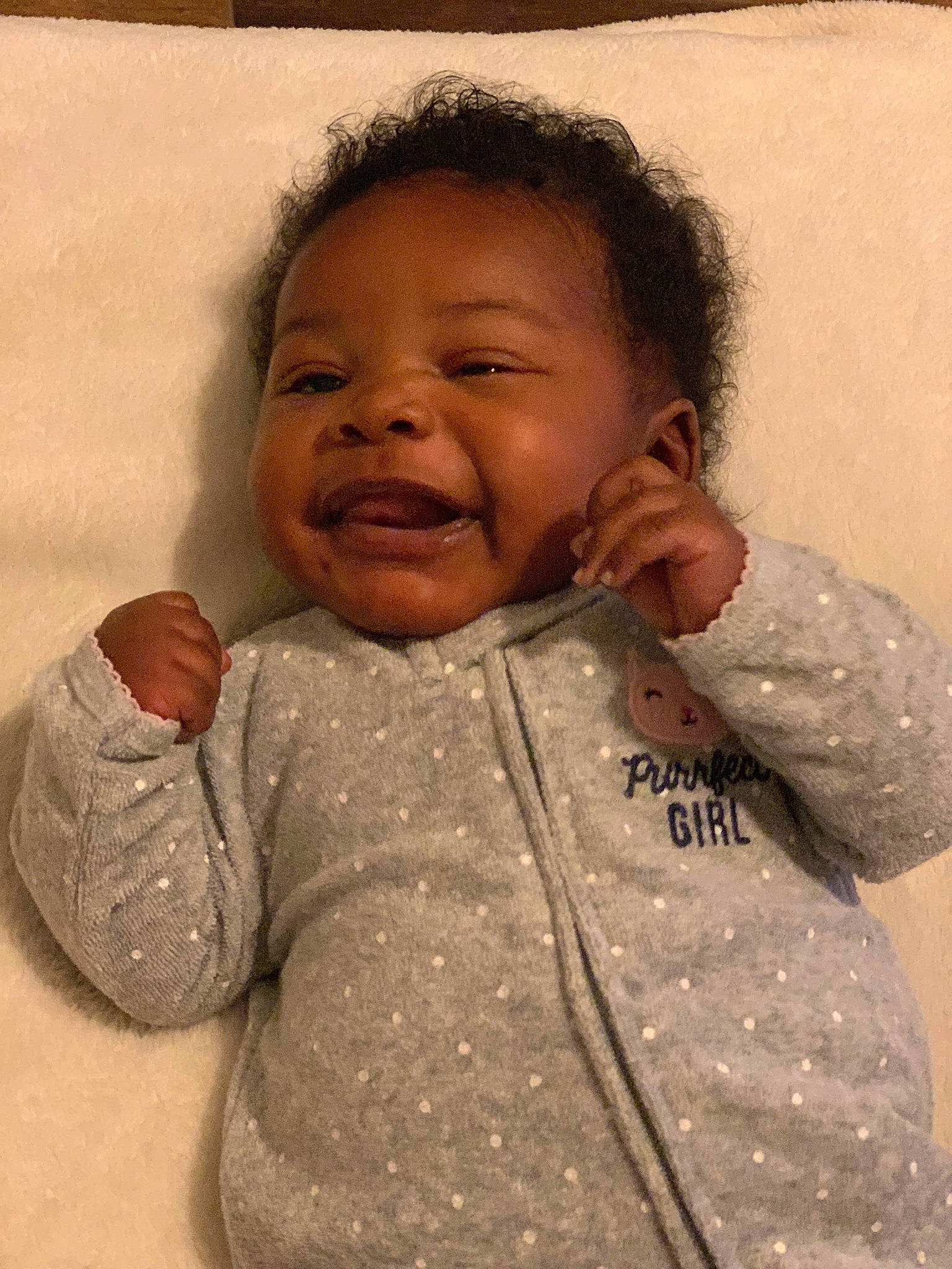 Kaleigh is registered to the contest to win money with this photo: baby, cheek, child, face, facial_expression, forehead, happy, head, neck, nose, person, skin, smile, toddler