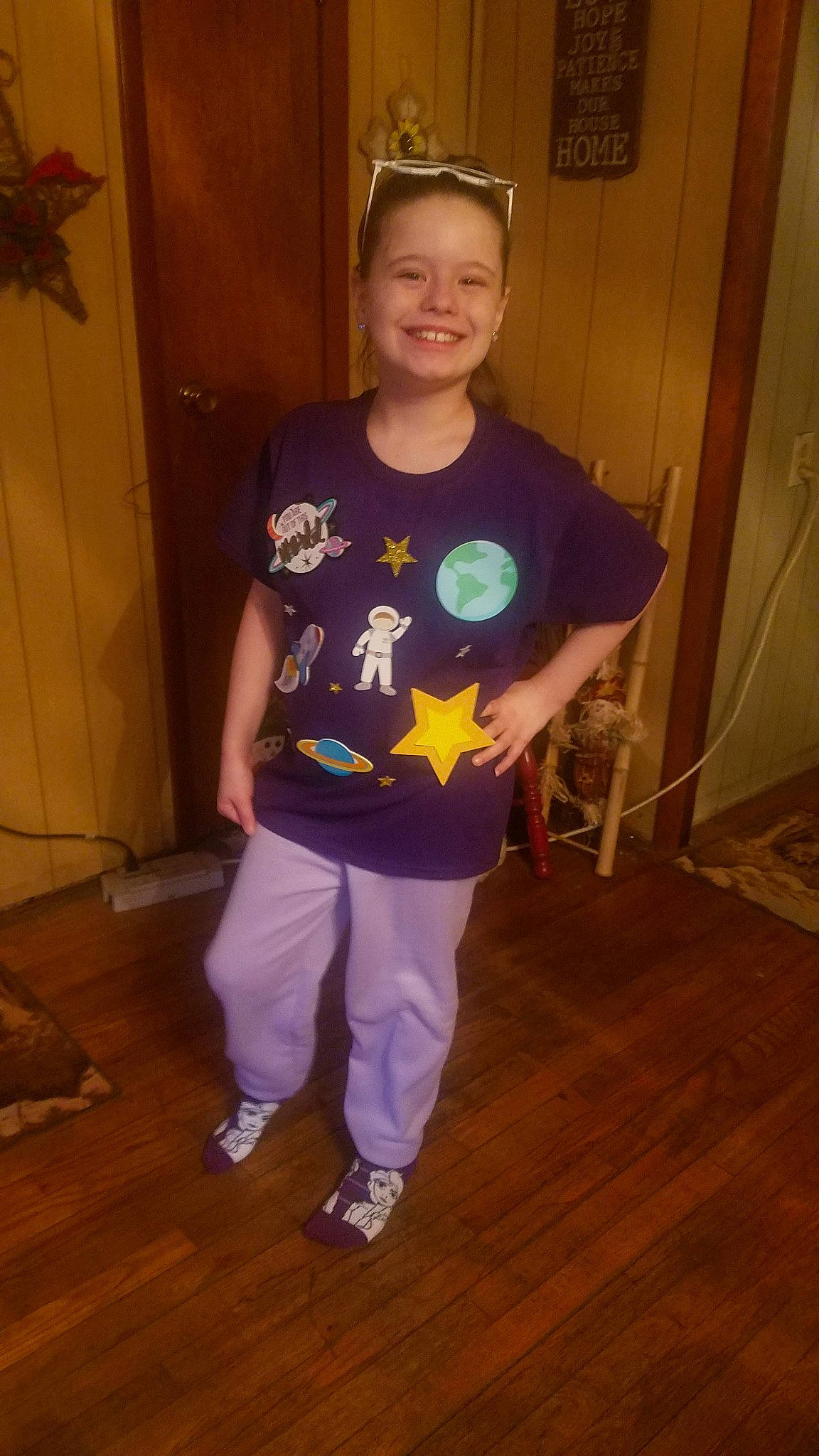 Carleigh joined the competition — help win amazing prizes! child, costume, floor, fun, joy, person, standing, t_shirt, toddler, wood