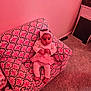 Inaya joined the competition — help win amazing prizes! baby, child, girl, pink, bow, headband, couch, cushion, patterned_fabric, carpet, indoor, furniture, person, clothing, seated, cute, young_child, home, soft_lighting, decor