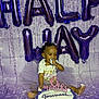 baby, cake, celebration, purple, balloons, tutu, smiling, birthday, frosting, gold_jewelry, sitting, party, decorations, child, happy, infant, festive, hands, feet, milestone