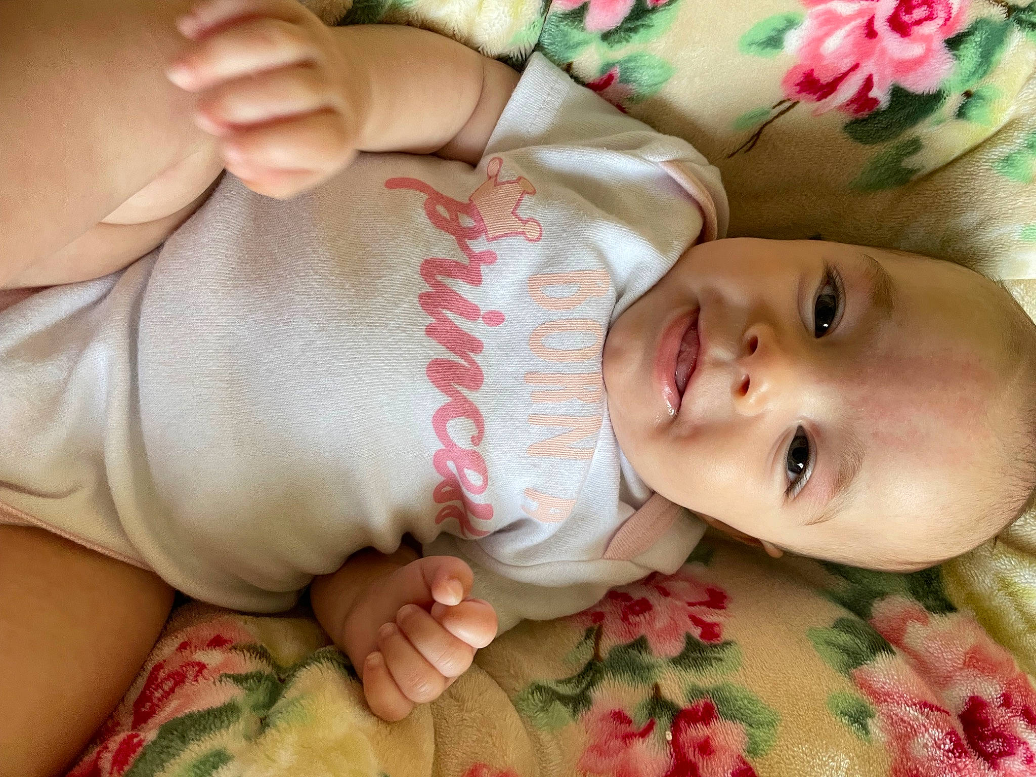 Ezmae joined the competition — help win amazing prizes! arm, baby, baby_toddler_clothing, cheek, child, eye, eyelash, finger, gesture, green, hand, happy, muscle, nail, person, pink, skin, smile, thumb, toddler
